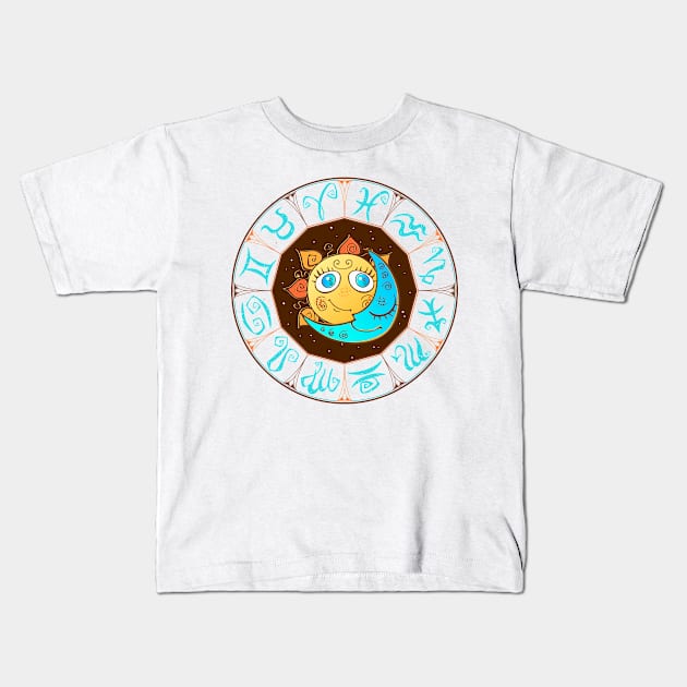 Sun Moon Zodiac Astrological Horoscope Kids T-Shirt by Mako Design 